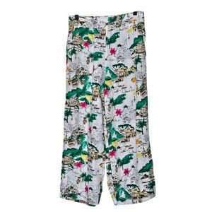 Cynthia Rowley Linen Pants Beach Coastal Print Wide Leg Medium Tropical Vacation